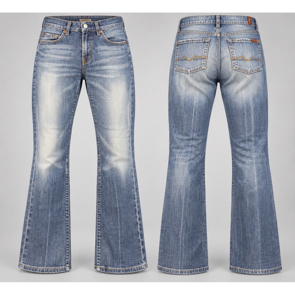 7 For All Mankind Bootcut Jeans Womens 29x28 Blue Distressed Washed Midrise